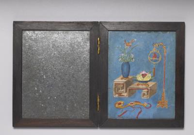 图片[3]-Glass mirror with Chinese rosewood frame and carved boxwood inset.-China Archive